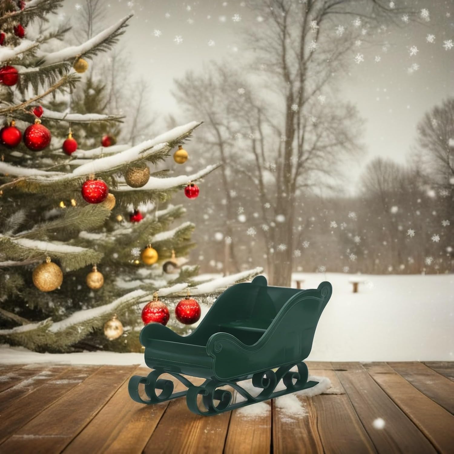 2pcs Green Plastic Mini Christmas Sleigh Ornament Xmas Holiday