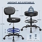 Brick Attic Drafting Chair with Backrest – Adjustable Foot Rest Rolling Stool with Wheels, PU Leather Swivel Stool for Office Spa Studio Lab Counter Salon Home Work Bar Kitchen Shop(Black)