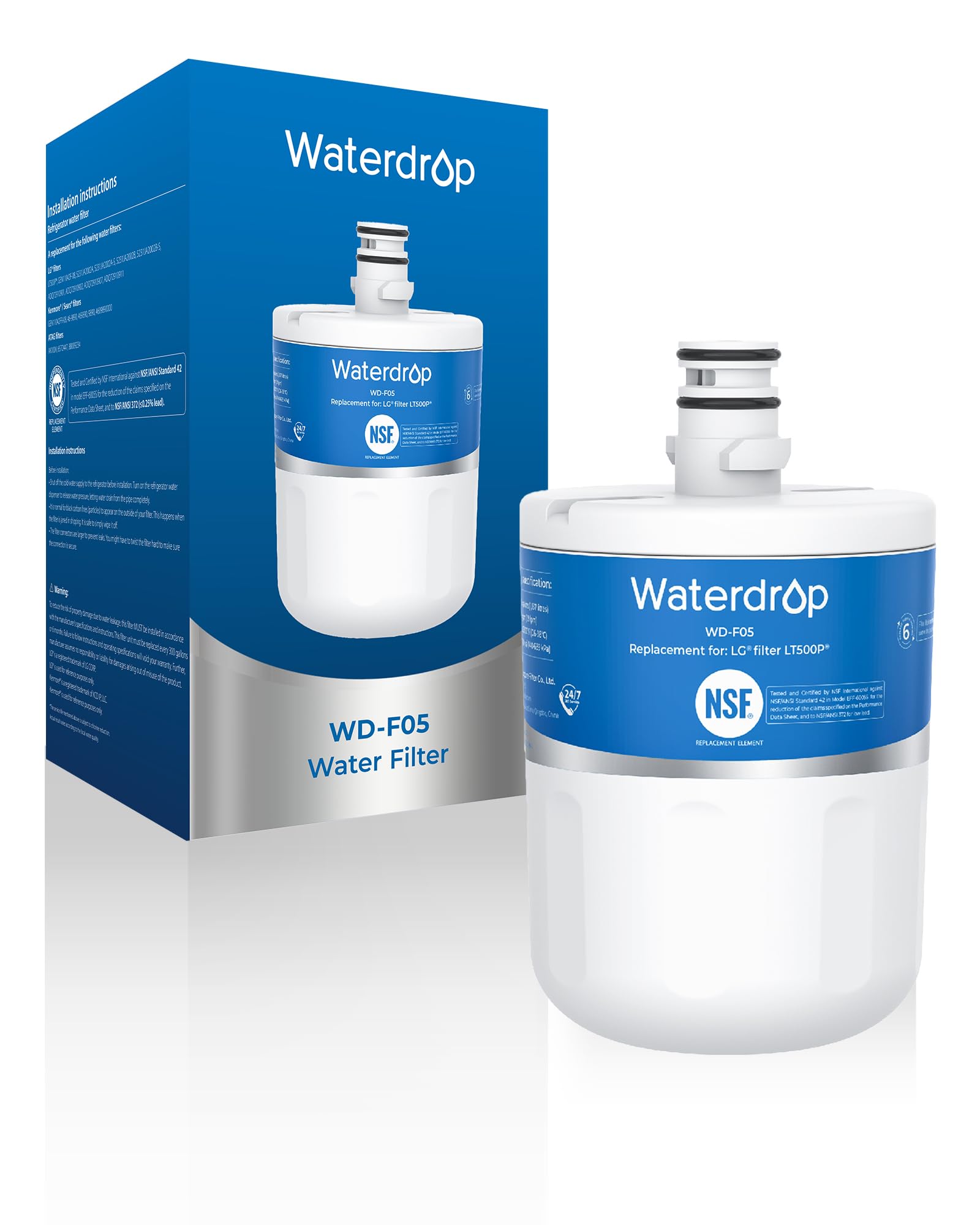 Waterdrop 5231JA2002A Refrigerator Water Filter Replacement for LG LT500P GEN11042FR-08 ADQ72910911 ADQ72910901 Kenmore 9890 46-9890 LFX25974ST Package May