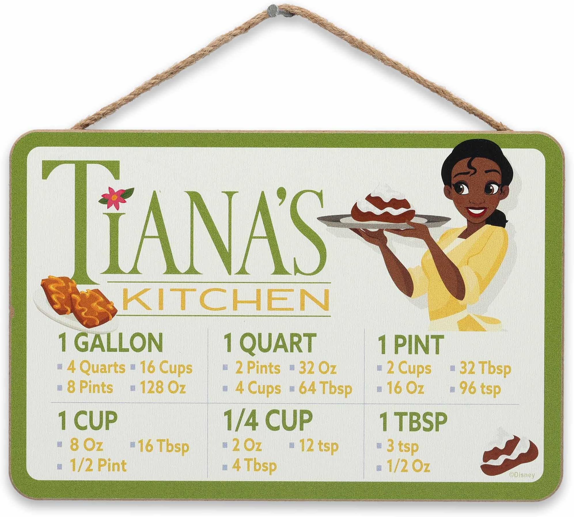 Disney The Princess and the Frog Tiana's Kitchen Hanging Wood Measuring Sign - Fun Tiana Kitchen Conversion Chart for Home