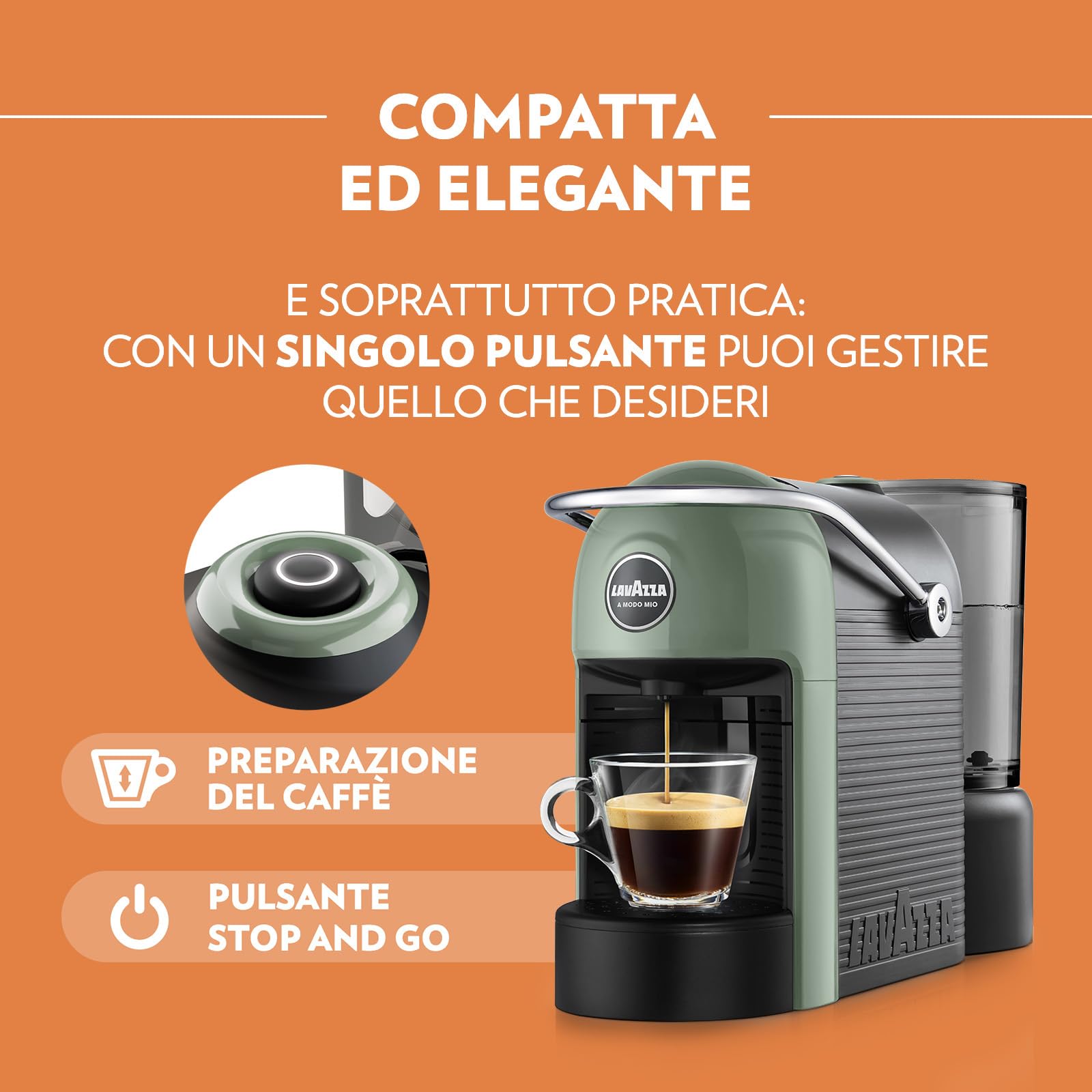 Lavazza, A Modo Mio Jolie Evo, ekspres do kawy wykonany z 36% plastiku z recyklingu, ekspres do espresso z 64 kapsułkami Lavazza, w zestawie z kremem i klasycznym smakiem, zielony
