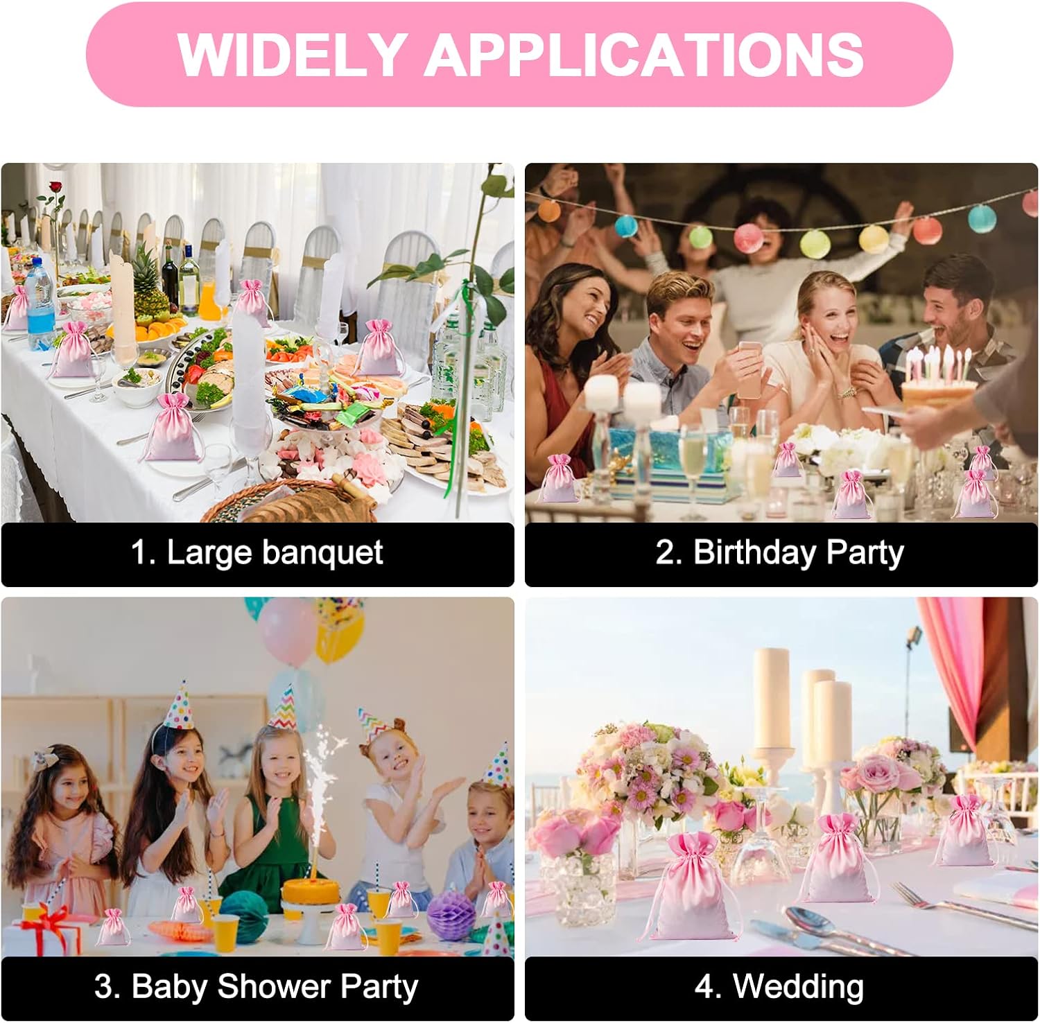 30pcs Satin Gift Bags Pink Drawstring Bag,Gift Pouches For Christmas,Wedding Favor Bags,Small Jewellery Pouch 5X7 Inch - Image 5