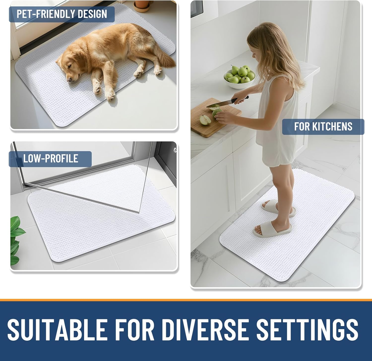 Arotive Bathroom Rugs 36" x 24", Ultra Soft Absorbent Chenille Bath Rugs, Non-Slip Rubber Backing, Machine Washable Bath Mats for Bathroom Floor, Tub and Shower, Home Decor Accessories, White