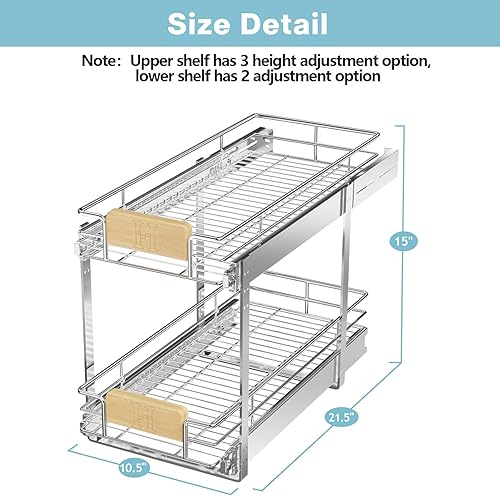 Miniatura 9 de LOVMOR Organizador de armario extraíble de 2 niveles de 25 pulgadas de ancho x 21 pulgadas de profundidad, cajones deslizantes con mango de madera,