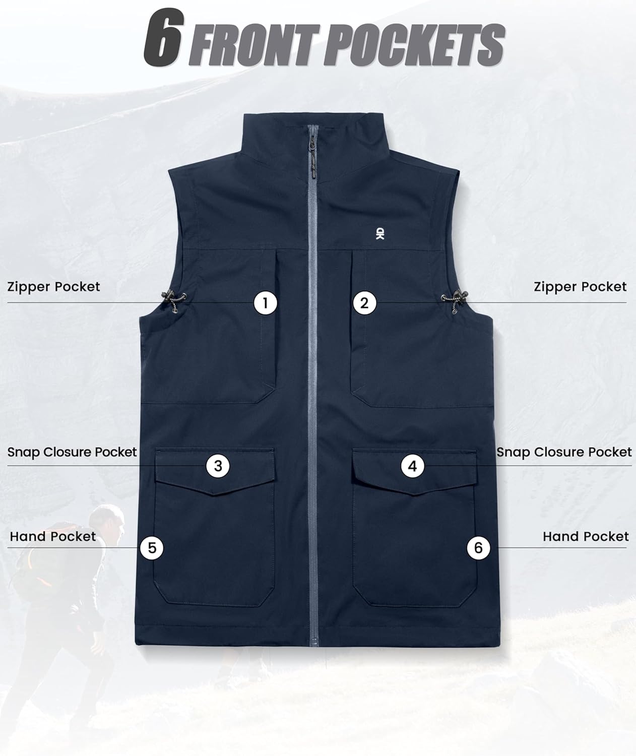 Little Donkey Andy Men's Lightweight Quick Dry Vest Windproof Sleeveless Jacket with 11 Pockets for Travel Fishing Hiking