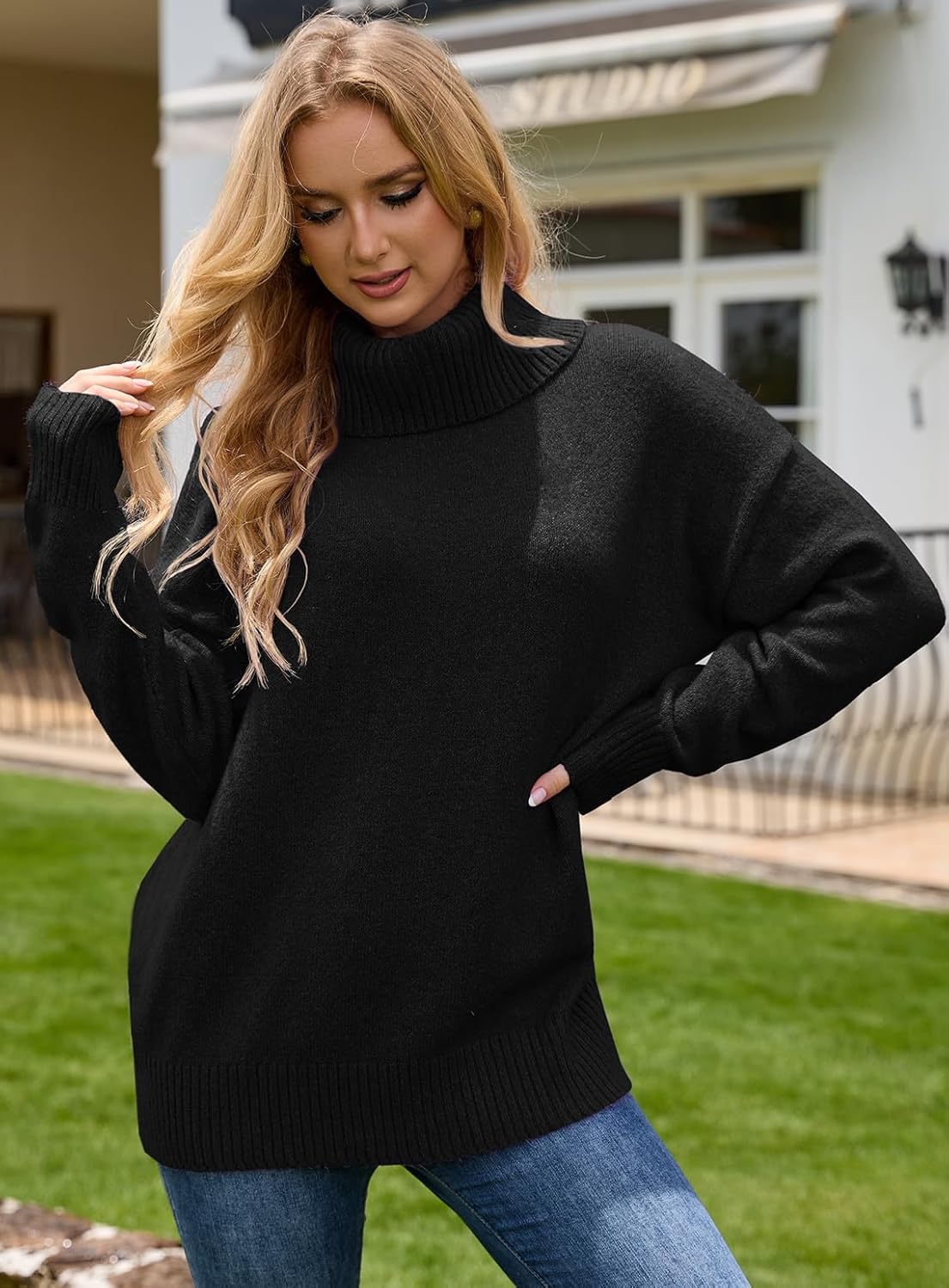 UNCLECAT Women's Oversized Turtleneck Sweaters 2025 Fall Winter Long Sleeve Lightweight Pullover Knit Tops - Image 4