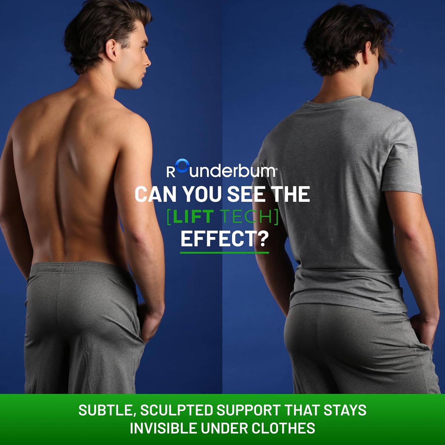 Rounderbum Men’s Lift Tech Boxer Trunk – Hidden Band Butt Lifting Underwear, 3 Colors