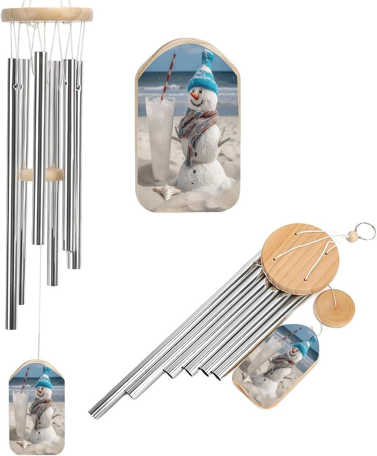 Outdoor Wind Chimes, Snowman Bech Printed Wind Chimes,Simple Wind Chimes,Curtain Wind Chimes for Home Decoration