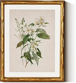 InSimSea Gold Bamboo Framed Canvas Wall Art, Neutral Floral Botanical Pa...
