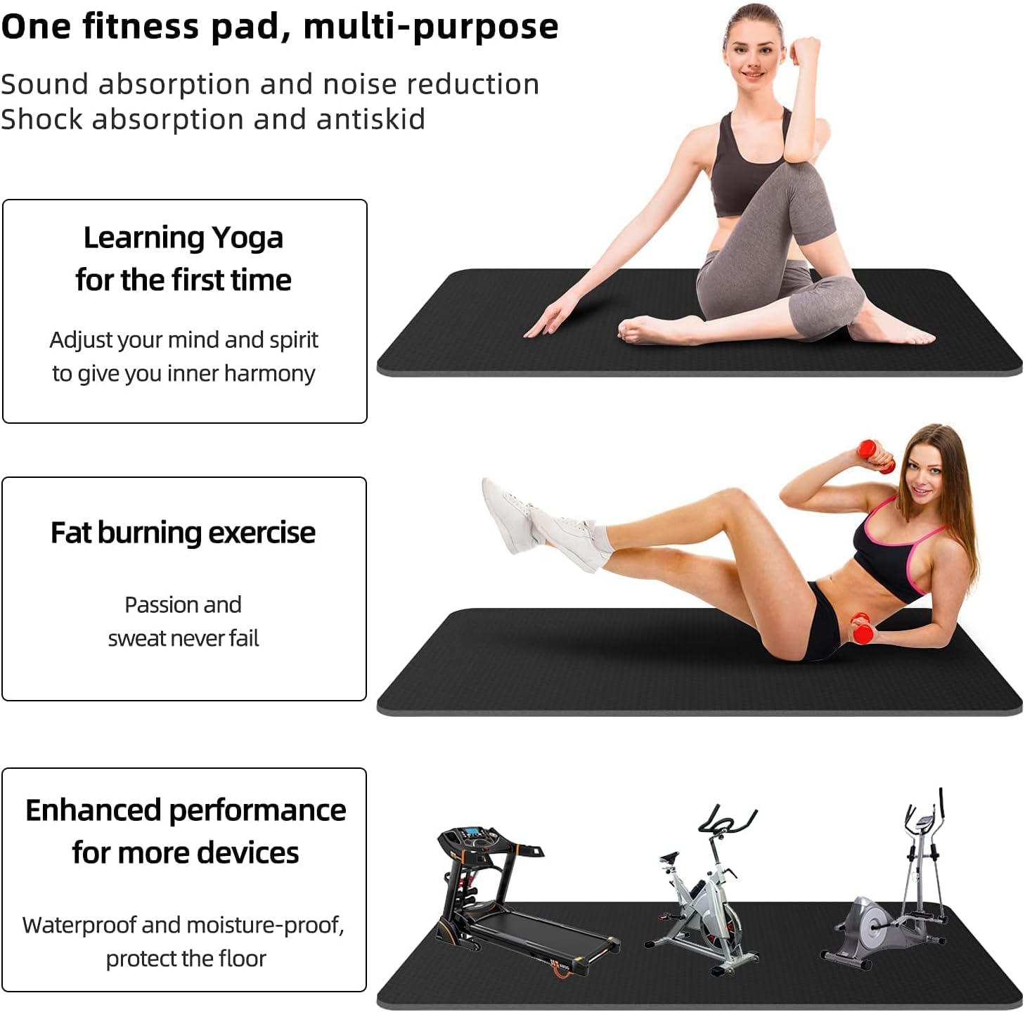 Exercise Equipment Mat - Treadmill Mat, Exercise Bike Mat, Fitness Mat,Jump Rope Mat, Elliptical Mat, Yoga Mat, Gym Mat Use on Hardwood Floors and Carpet Protection (Large - 70.8" x 29.5") : Sports & Outdoors