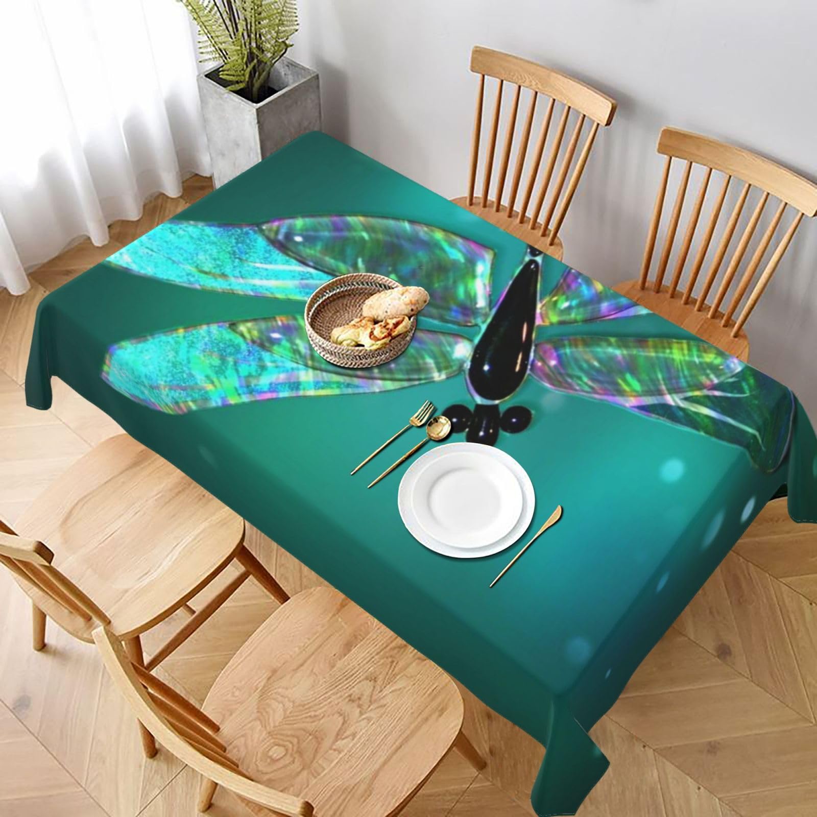 BNVSADC Galaxy Animal Dragonfly Printed Rectangle Tablecloth 228x152 CM, Water Resistant Polyester Table Cloth Decorative Fabric Table Covers for Kitchen Dining Table Parties Camping