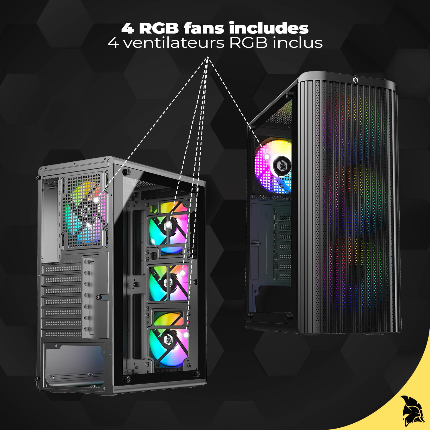 EMPIRE GAMING EC255 Slim Gamer Medium Tower ATX/mATX/ITX, Przedni Przepływ Powietrza z Siatki, 4 Wstępnie Zainstalowane Wentylatory RGB 120 mm, Szkło Hartowane, Chłodzenie 240 mm, GPU ≤265mm, USB3.0