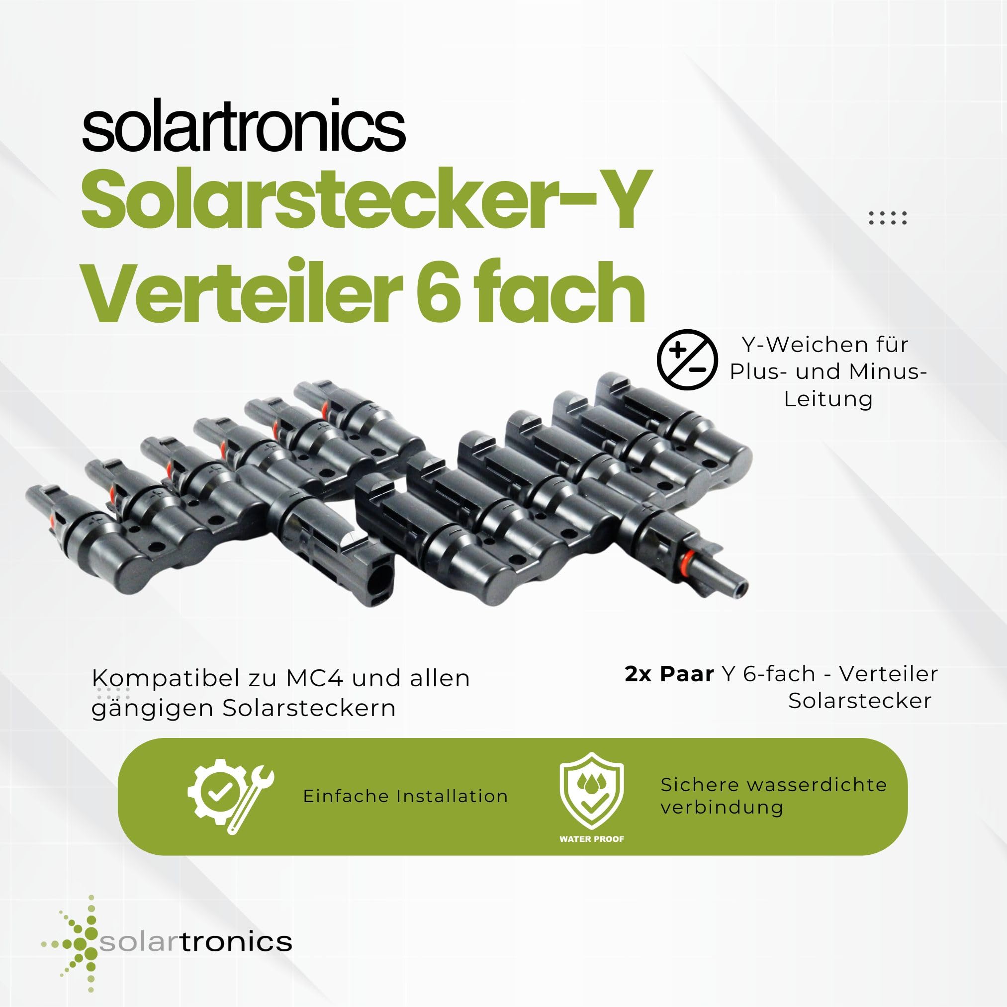SOLARTRONICS 2 pares de conectores en Y para cable solar fotovoltaico, distribuidor de 6 vías, 1000 V, PV, resistente al agua, IP67, resistente a los rayos UV