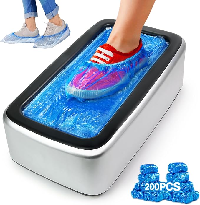 Automatic Shoe Cover Machine with 200pcs Disposable Shoe Covers Shoe Cover Dispenser Shoe Cover Machine Shoe Covers Disposable Non Slip Waterproof, Suitable for Indoor