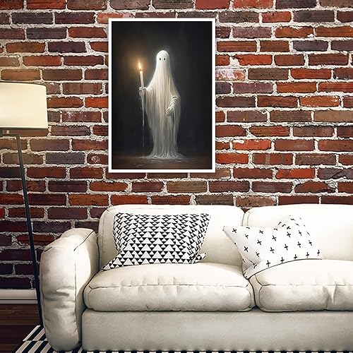 Miniatura 4 de Fantasma Halloween Decoración de pared fantasma sosteniendo una vela, póster gótico, lienzo espeluznante oscuro estilo academia, pósteres de