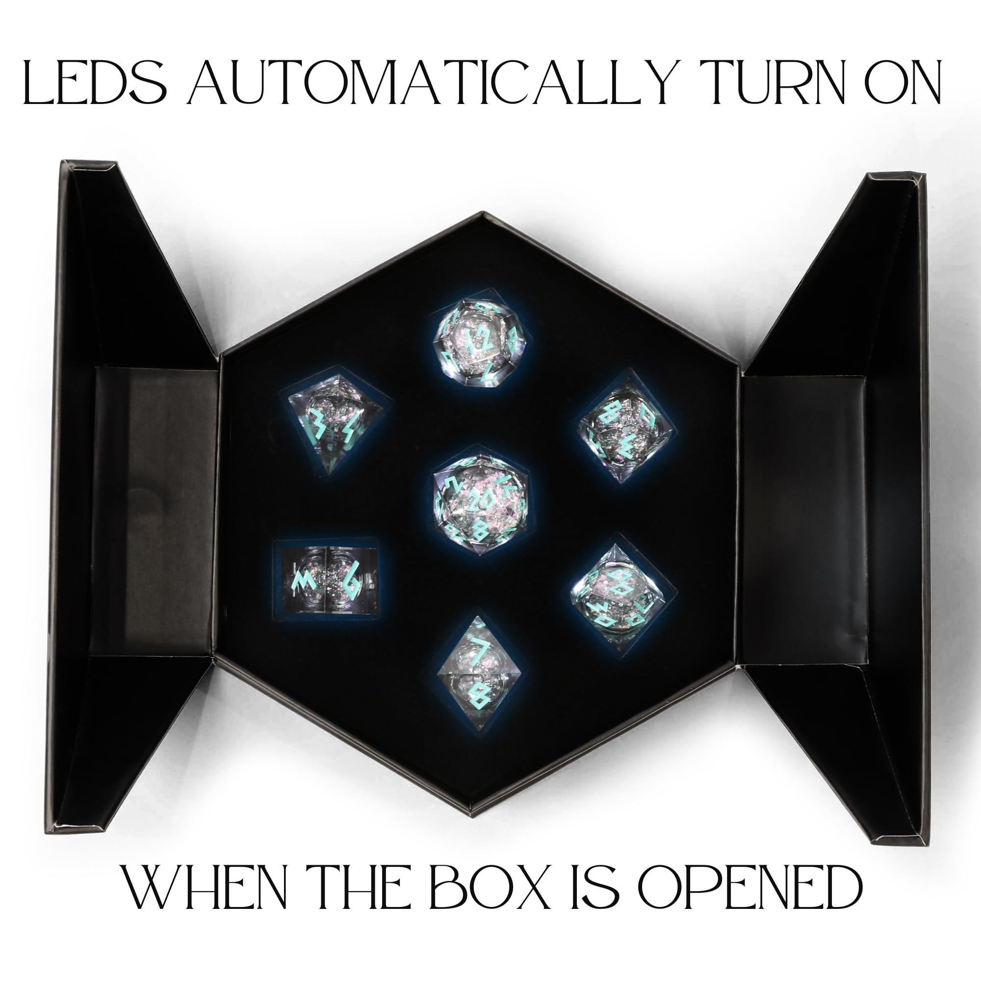 HEIMDALLR Set di dadi con nucleo liquido, con custodia per la prima volta a LED, 7 pezzi, dipinti a mano, con bordo affilato, set di dadi DND in resina con scatola regalo, set di dadi Dungeons and