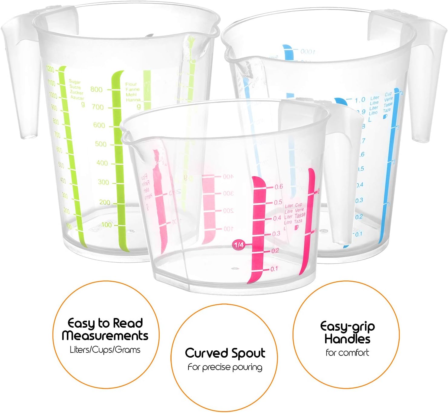 13 Piece Plastic Measuring Cups and Spoons set – 5 Measuring Spoon Set – 5 Small Measuring Cup Set & 3 Large Transparent Measuring Cup Set – Stackable Kitchen measuring spoons and cups -