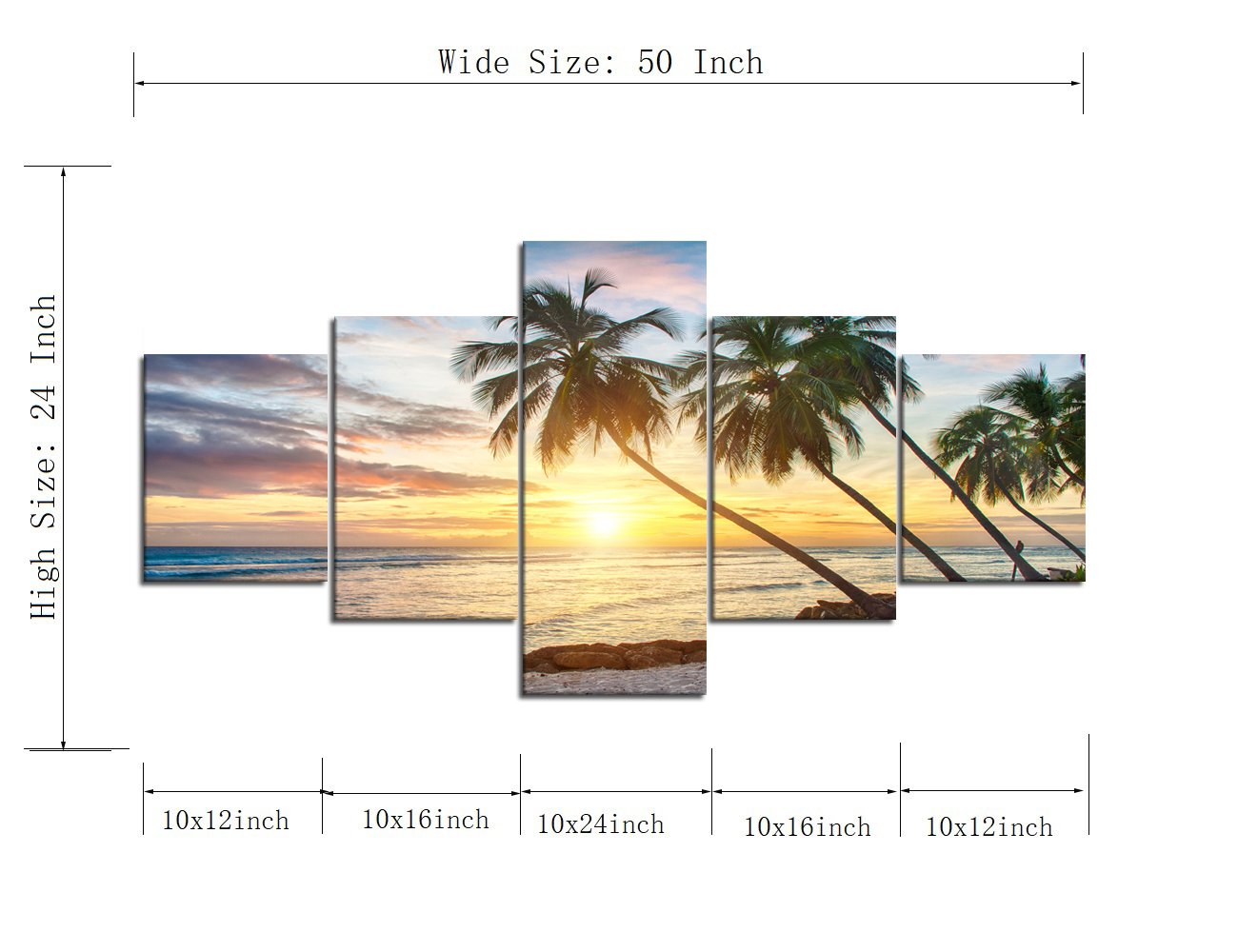 Amazon.co.jp: モダンビーチ絵画 美しい日没風景 海の絵 フレーム枠
