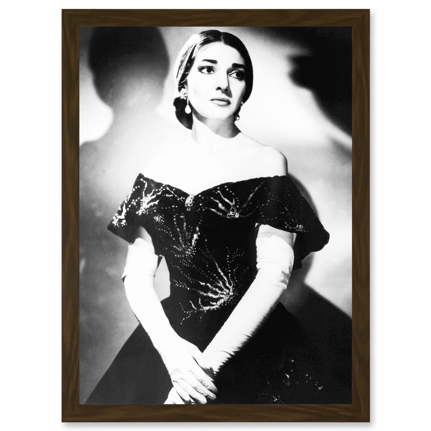 Artery8 Maria Callas Opera Singer Portrait Black White Artwork Framed Wall Art Print A4