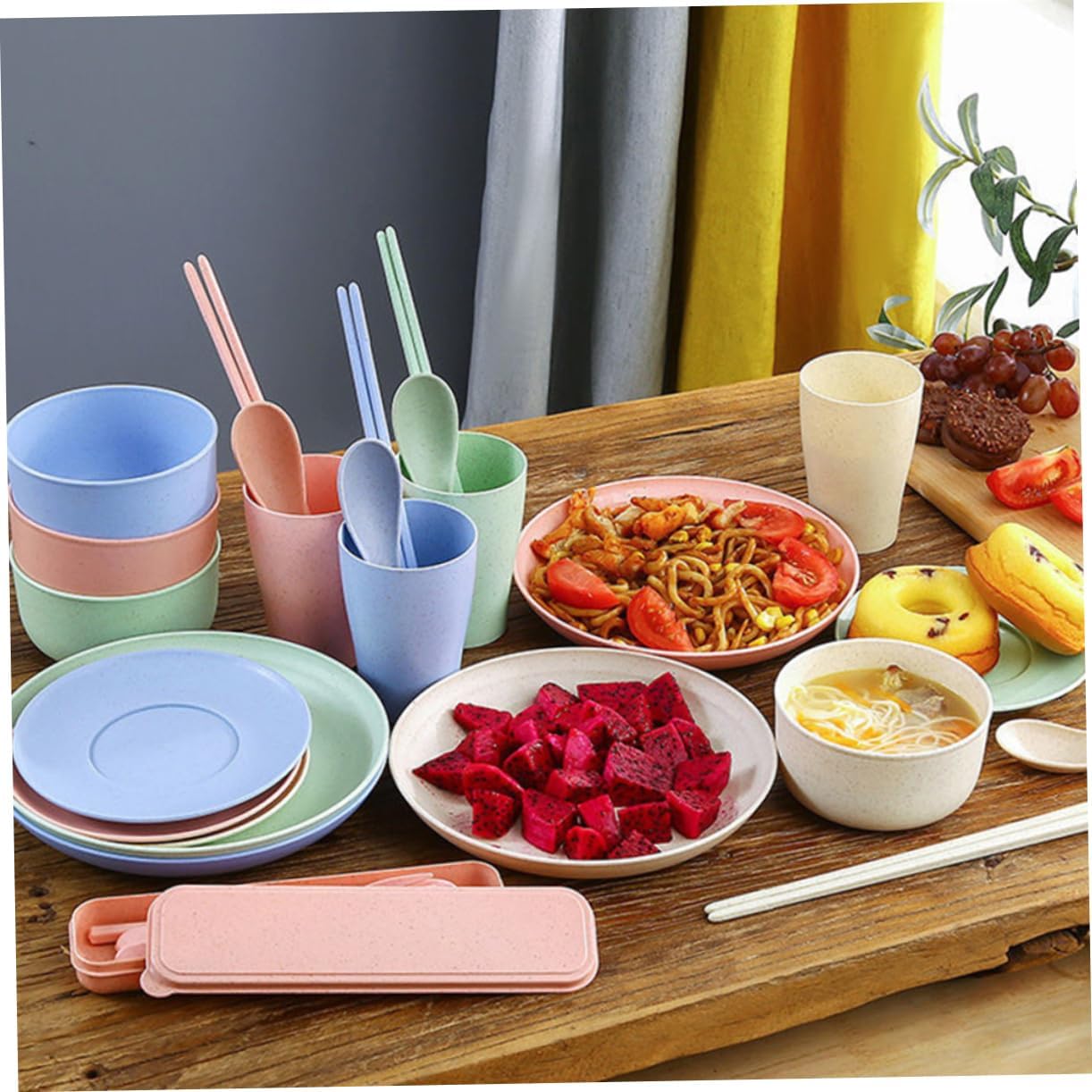 MAGICLULU Cutlery Set Kitchen Plates Bowls Healthy Tableware Set for Dinner Reusable Spoons Forks Camping Tableware