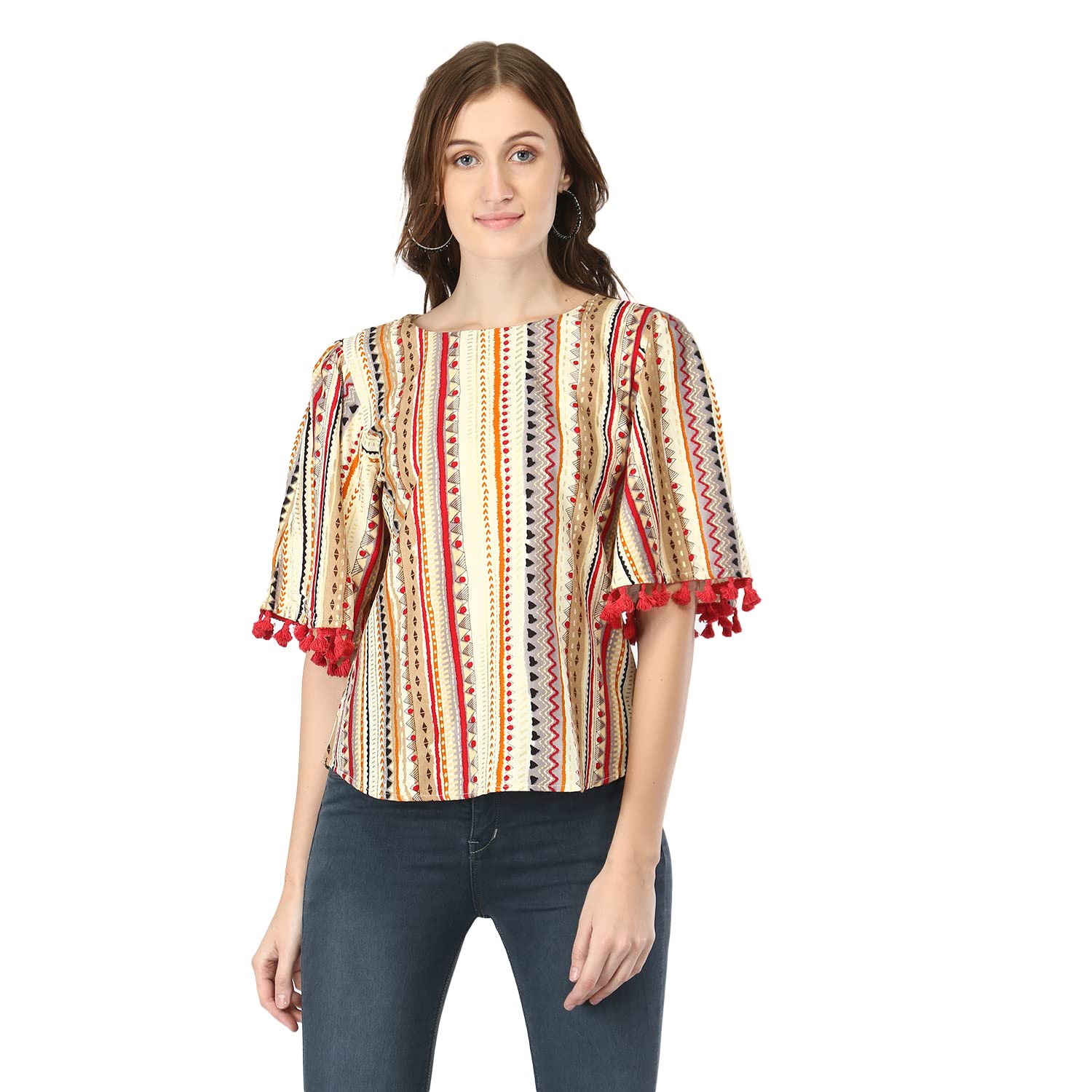 leriya fashion Women's Regular Color Chocker Neck Half Sleeve Rayon Digital Printed Top-picture-12