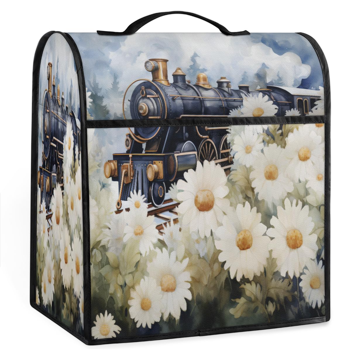 Coffee Maker Cover Watercolor Flower Train Kitchen Appliance Covers Small Appliance Covers Blender Cover Juicer Cover Dust Covers for Kitchen Appliances with Top Handle and Pockets,Washable,C512