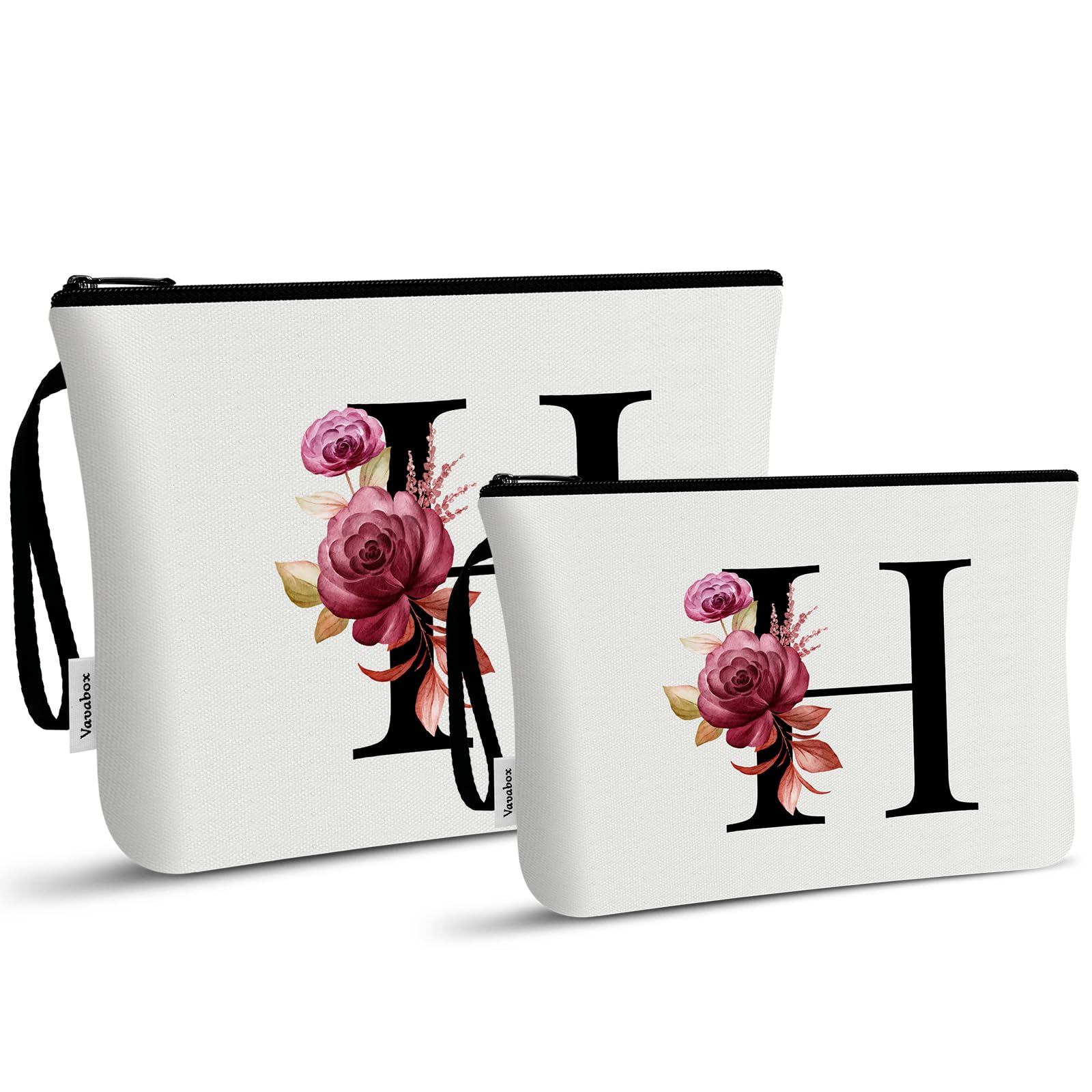 Vavabox A-Z Personalized Makeup Bag, Birthday Gifts for Women Mom, Gifts for Best Friend, Bride Bridesmaid Cosmetic bag (H, 03-White Set)