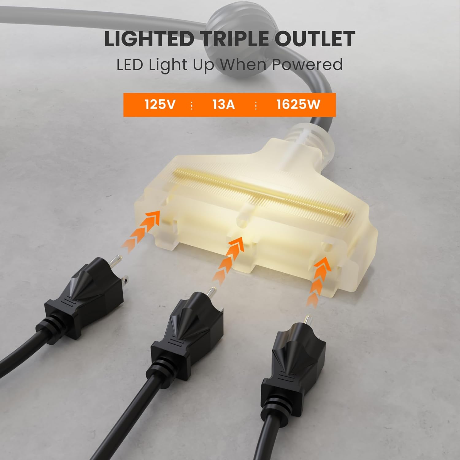 Giraffe Tools DE14 Retractable Extension Cord Reel 50 ft 14/3AWG Power Cord Storage Reel Wall/Ceiling Mount, Lighted Triple Tap Outlet, 50ft, Black Orange