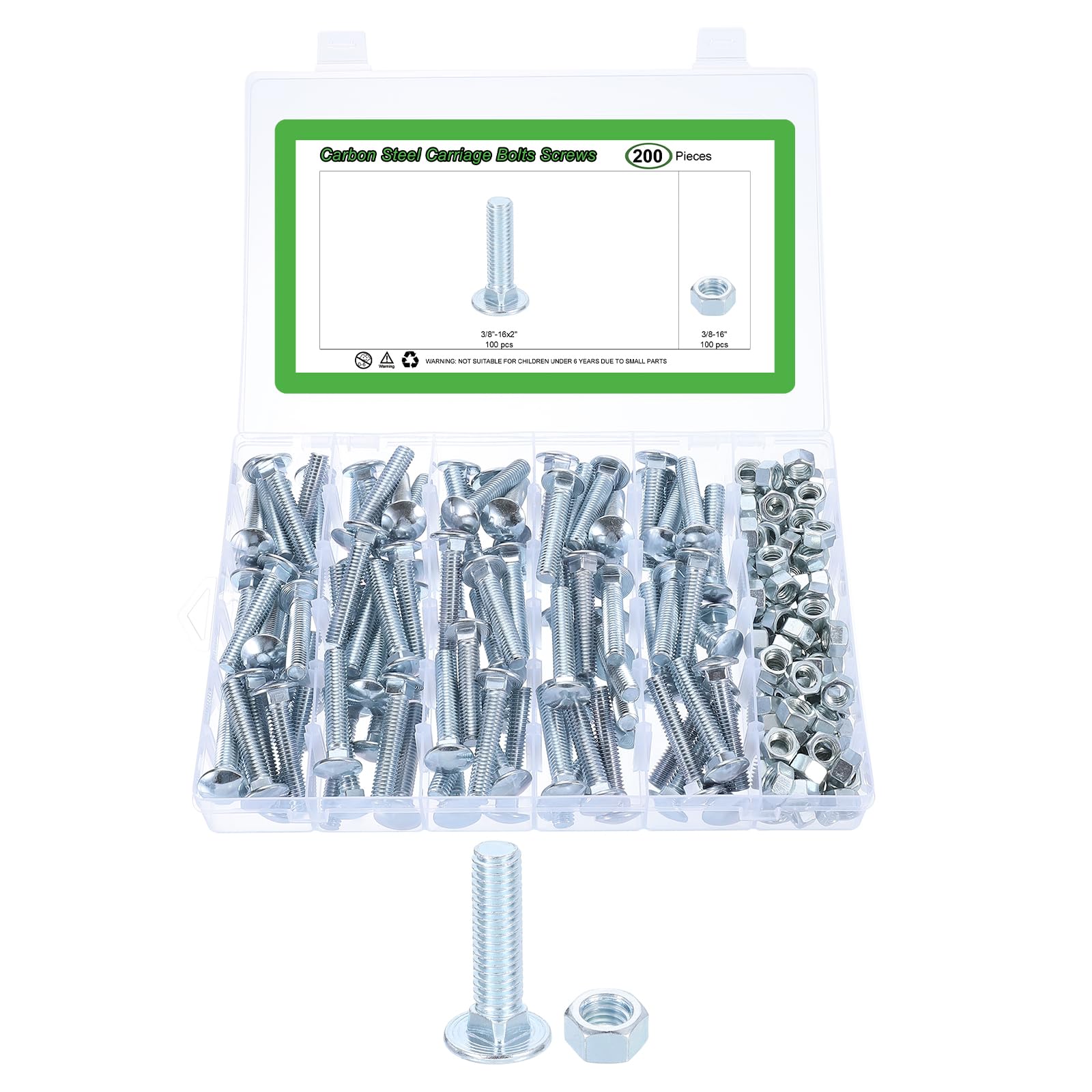 QUARKZMAN 100 Set Kit Di Bulloni A Testa Tonda E Dadi 3/8"-16x2" Blu Bianco
