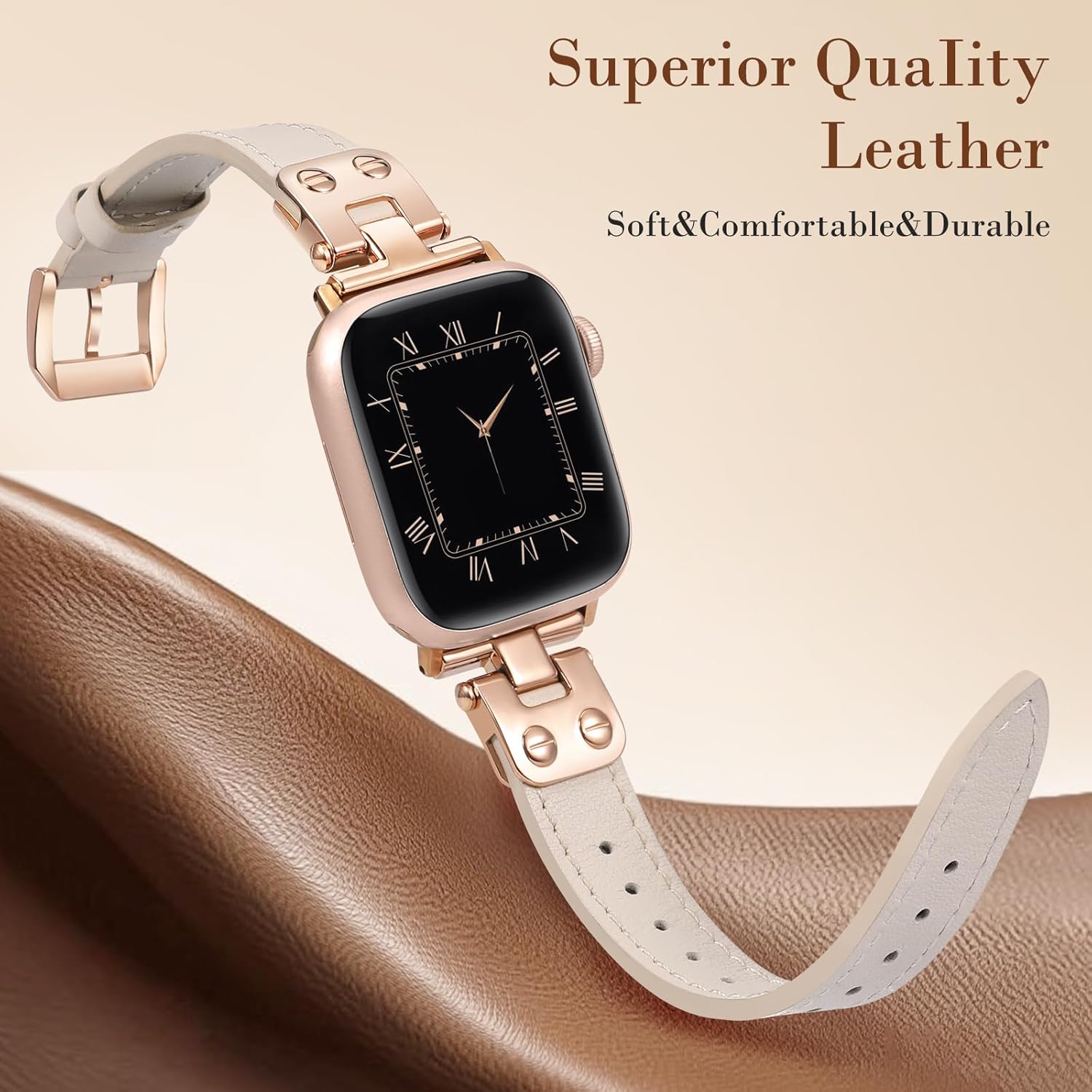 Minyee Slim Leather Band Compatible with Apple Watch Bands 38/40/41/42/44/45/46/49mm Women, Dressy Thin Soft Leather Strap with Tapered Metal Buckle for iWatch Series 11 10 9 8 7 6 5 4 SE/Ultra 3 2 1 - Image 3