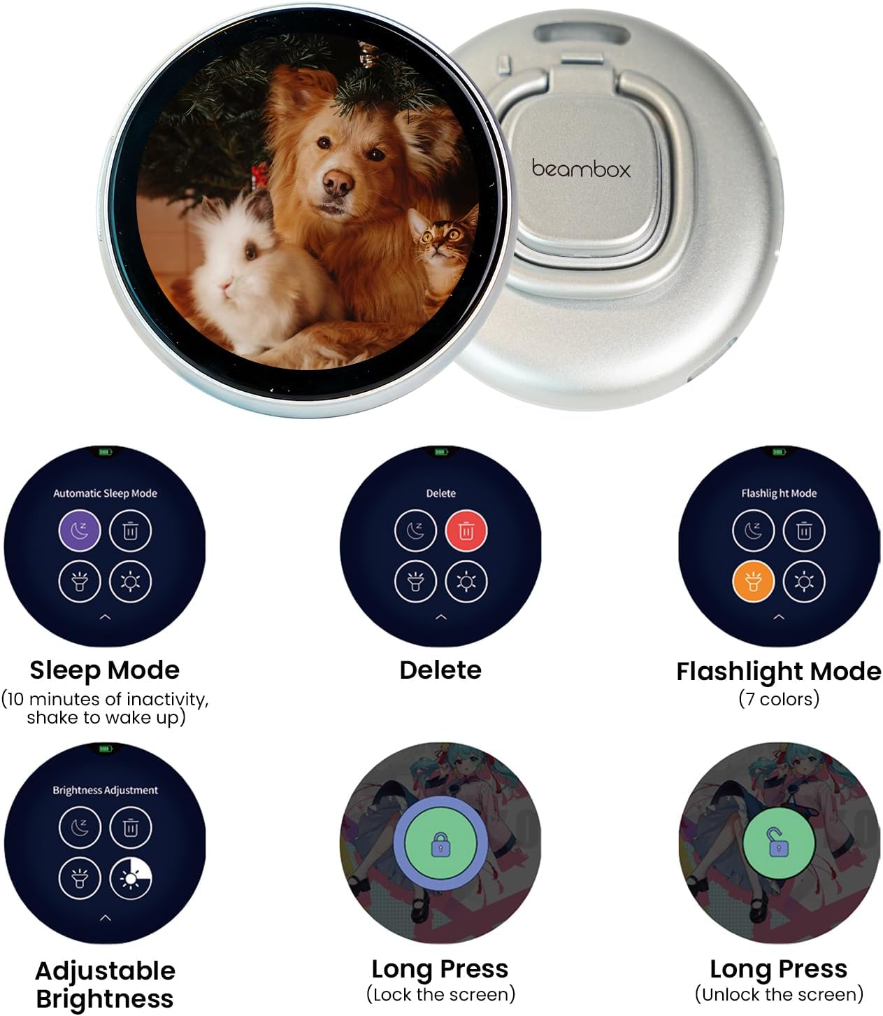 Pintura Digital Pin Badge, Pixel Badge Pin Digital Display with 1.8'' IPS Touch Screen – Custom Photo Slideshow & GIF Display via Bluetooth, Keychain/Itabag Accessory with Magnetic Clip, Anime Pins Gift for Kids, Teens & Fans