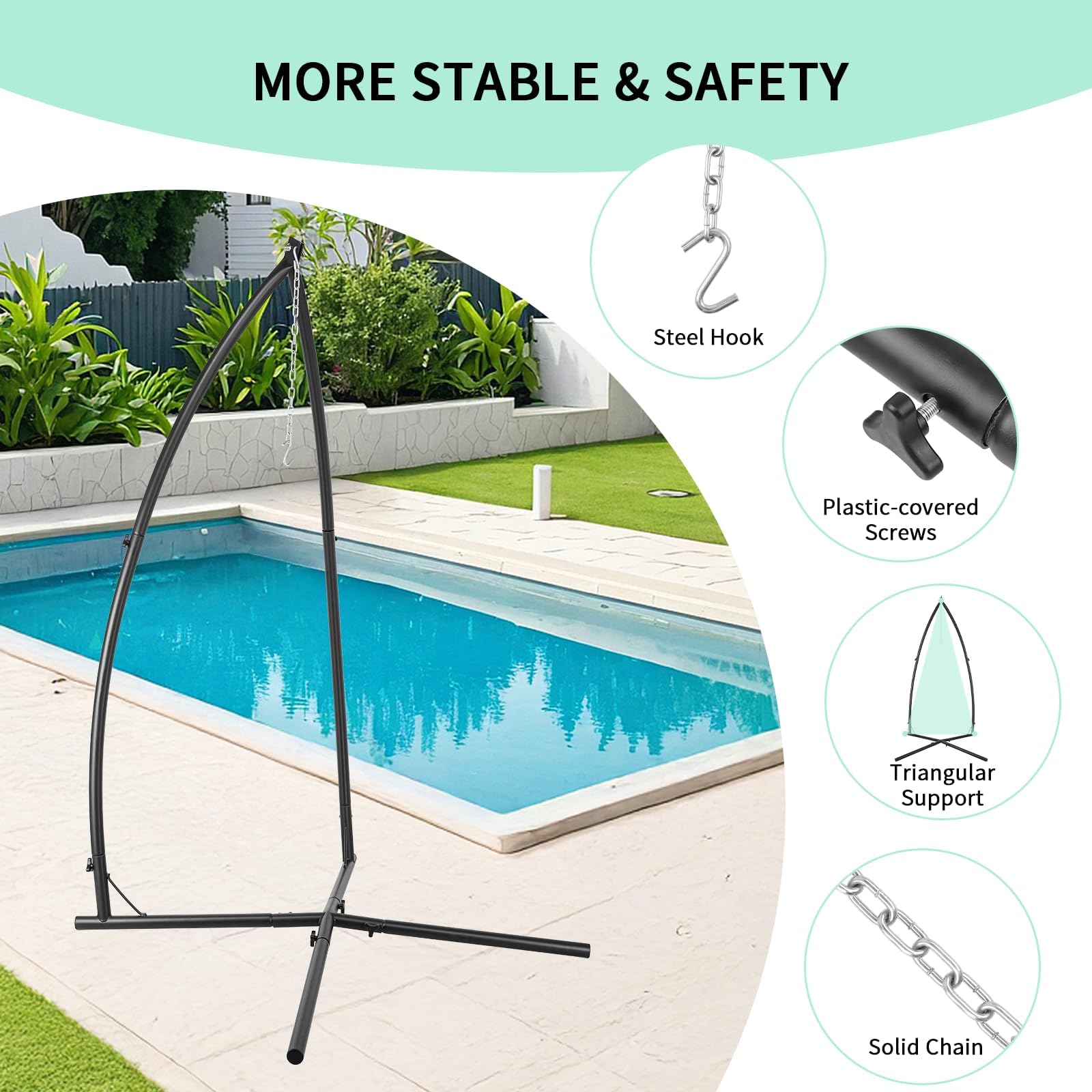 LIFERUN Struttura per poltrona sospesa nera, robusta struttura in metallo, design a X, supporto mobile per poltrona sospesa e altalena sospesa in giardino, balcone e soggiorno, portata fino a 150 kg