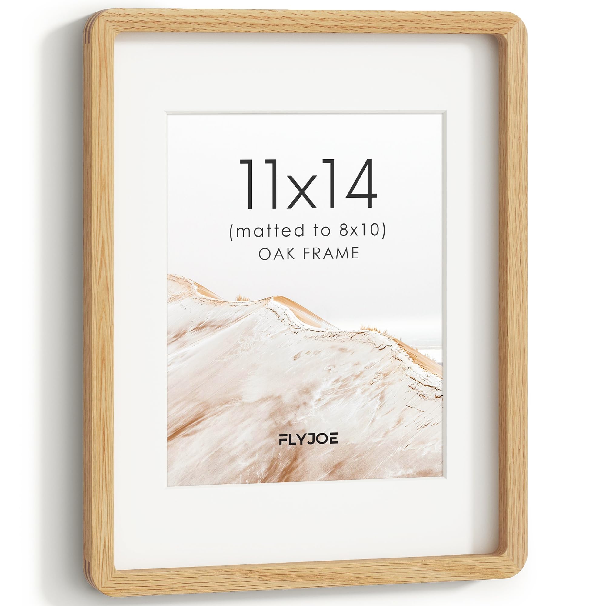 FLYJOE 11x14 Picture Frame, Solid Oak Wood Frame with Mat for 8x10 Photo