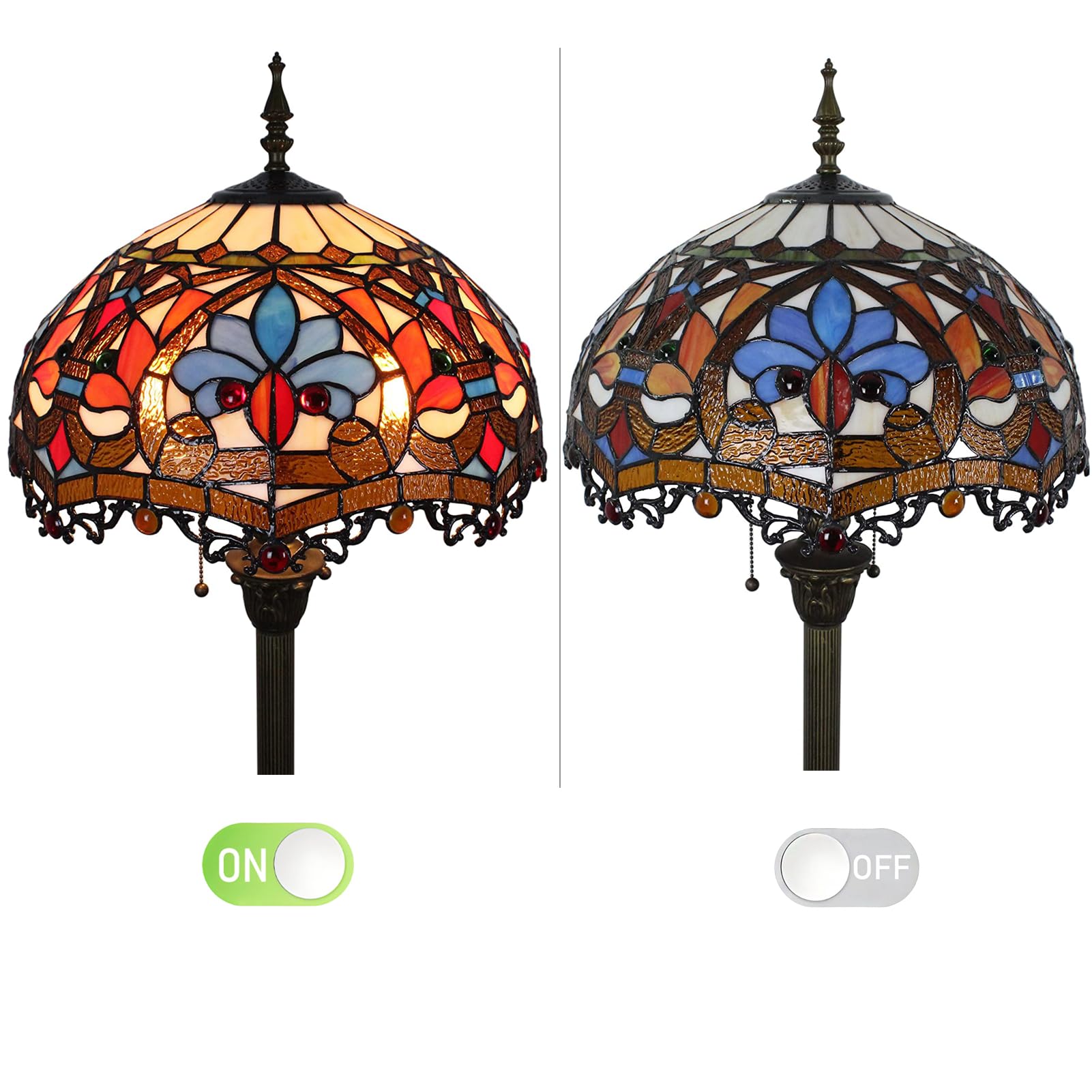 Tiffany Style 16" Lampa Podłogowa Witrażowy Klosz Wysoka Standardowa Lampa Do Czytania Oświetlenie Art Deco Sypialnia Salon Gabinet Restauracja Lampa Wolnostojąca Prezenty - Przełącznik Ped(Color:C-6)