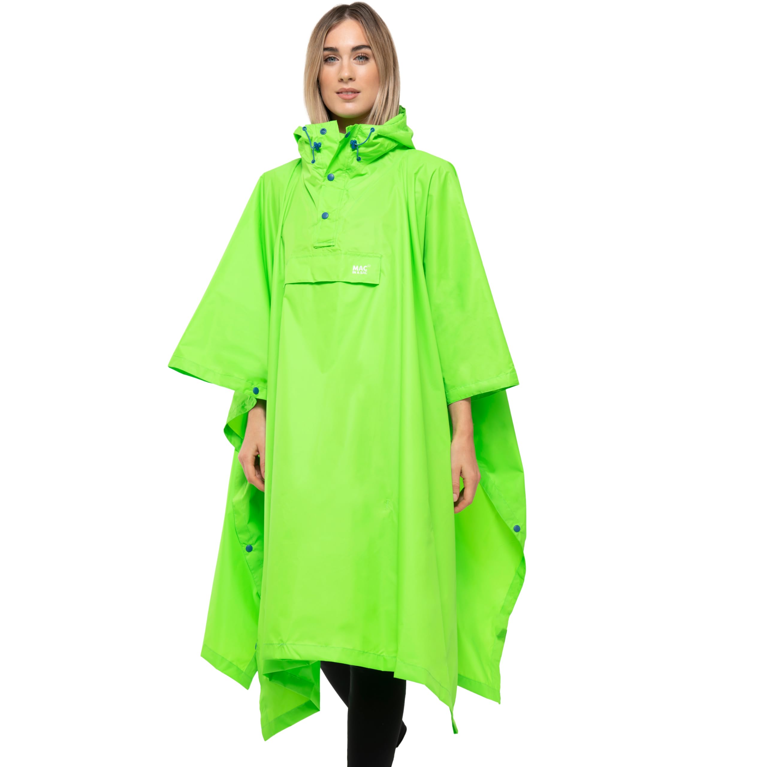 Mac in a Sac Składane ponczo przeciwdeszczowe dla mężczyzn i kobiet, lekkie, wiatroszczelne i oddychające, wodoodporna kurtka z kapturem i paskami na nadgarstek do jazdy na rowerze