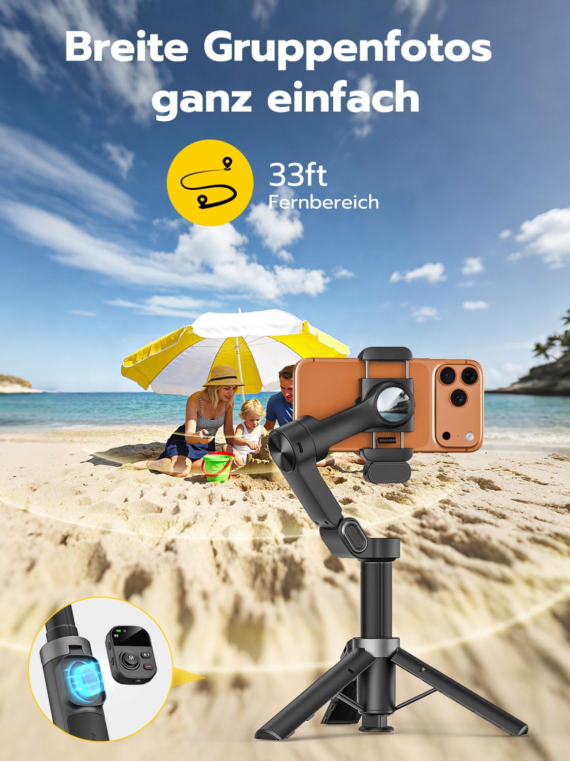 AOCHUAN Gimbal-Stabilisator für iPhone,KI-Tracking-Modul und Aufhelllicht, 3-Achsen-Anti-Shake mit magnetischer Fernbedienung, EIN-klick-Stativauslösung, integrierter Verlängerungsstange, Smart X3 AI