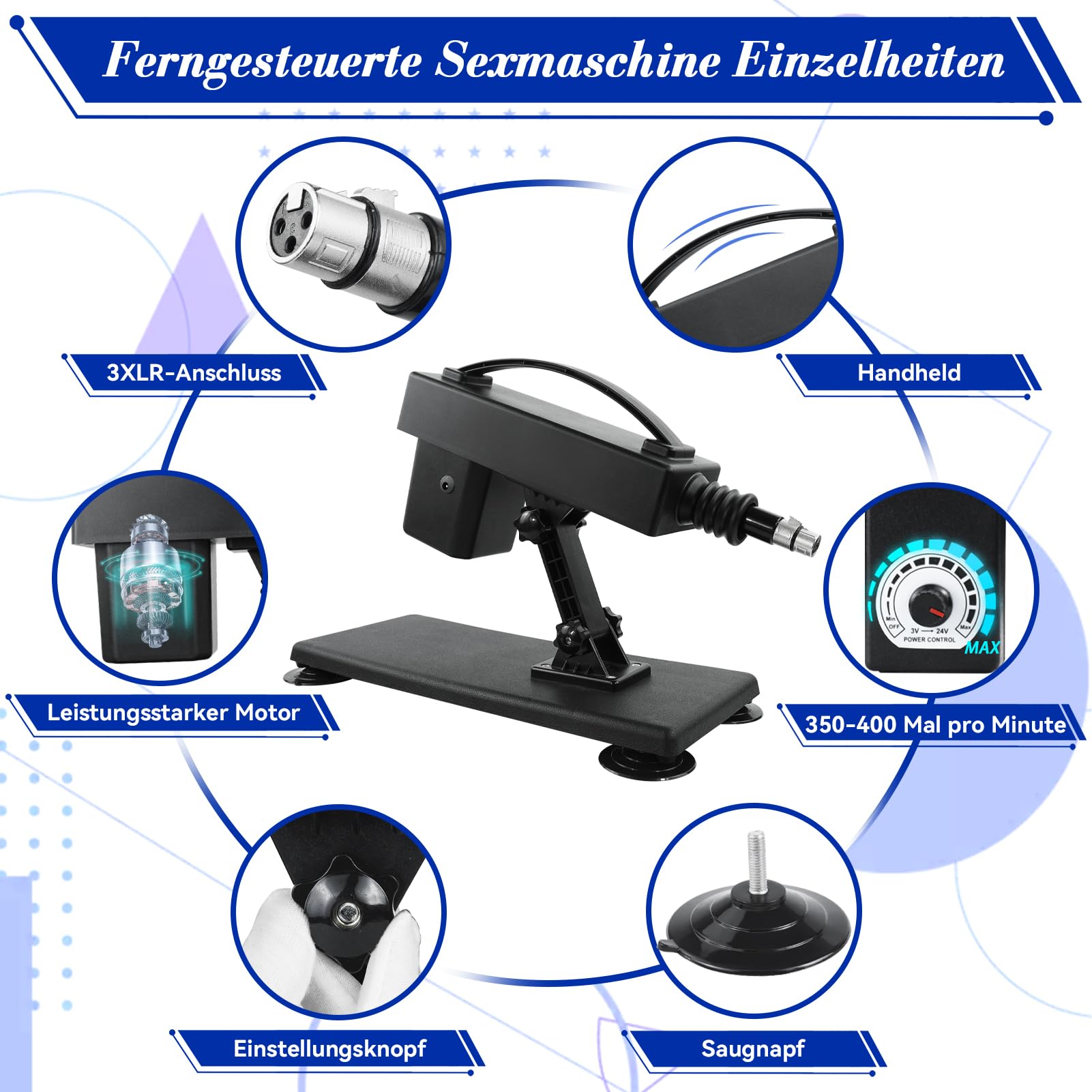 Sexmaschine mit 6 Sexspielzeug Dildo Zubehör und 10cm Saugnapf Adapter