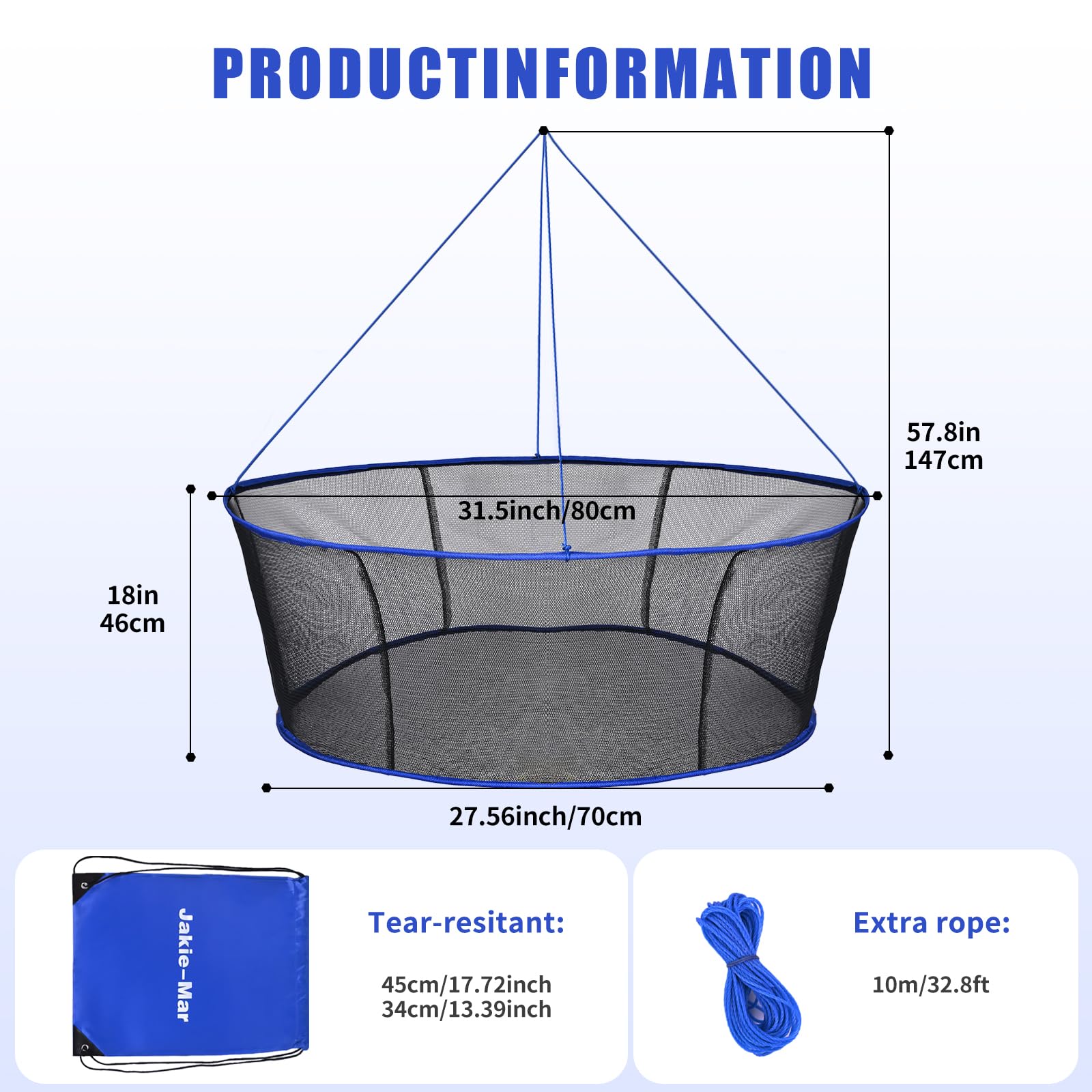 Foldable Fishing Net, Landing Fishing Pier Nets, Drop Net for Pulling Up Fish with Rope, Portable Bridge Fishing Net for Minnows, Crawfish, Shrimp