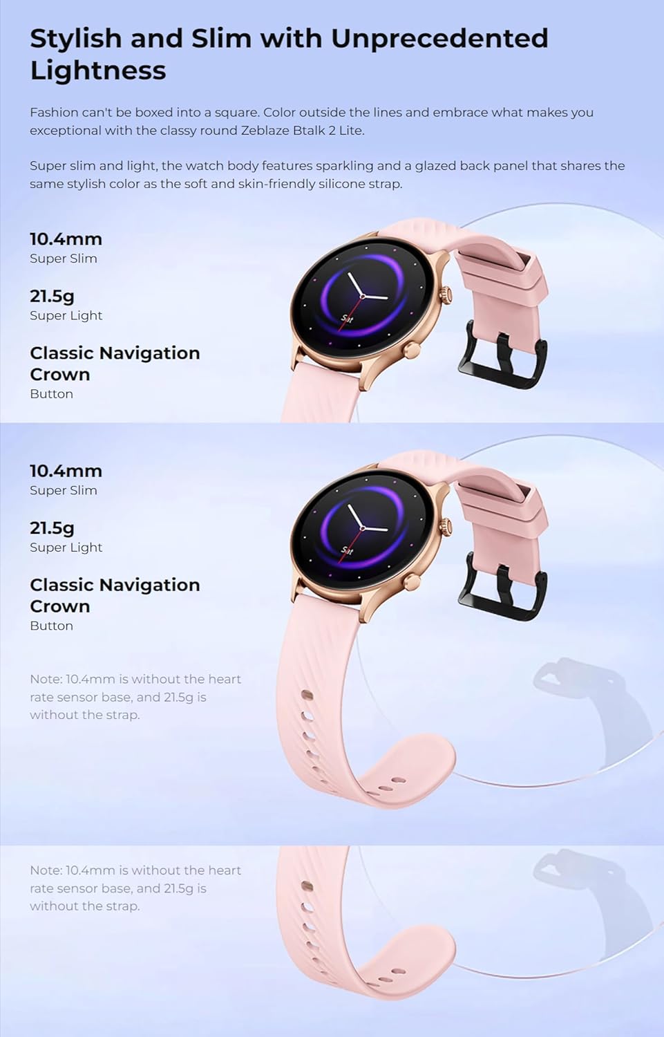 крупный план view of the back of the Zeblaze Btalk 2 Lite smartwatch, showing the advanced PPG biometric sensor for accurate health data collection.