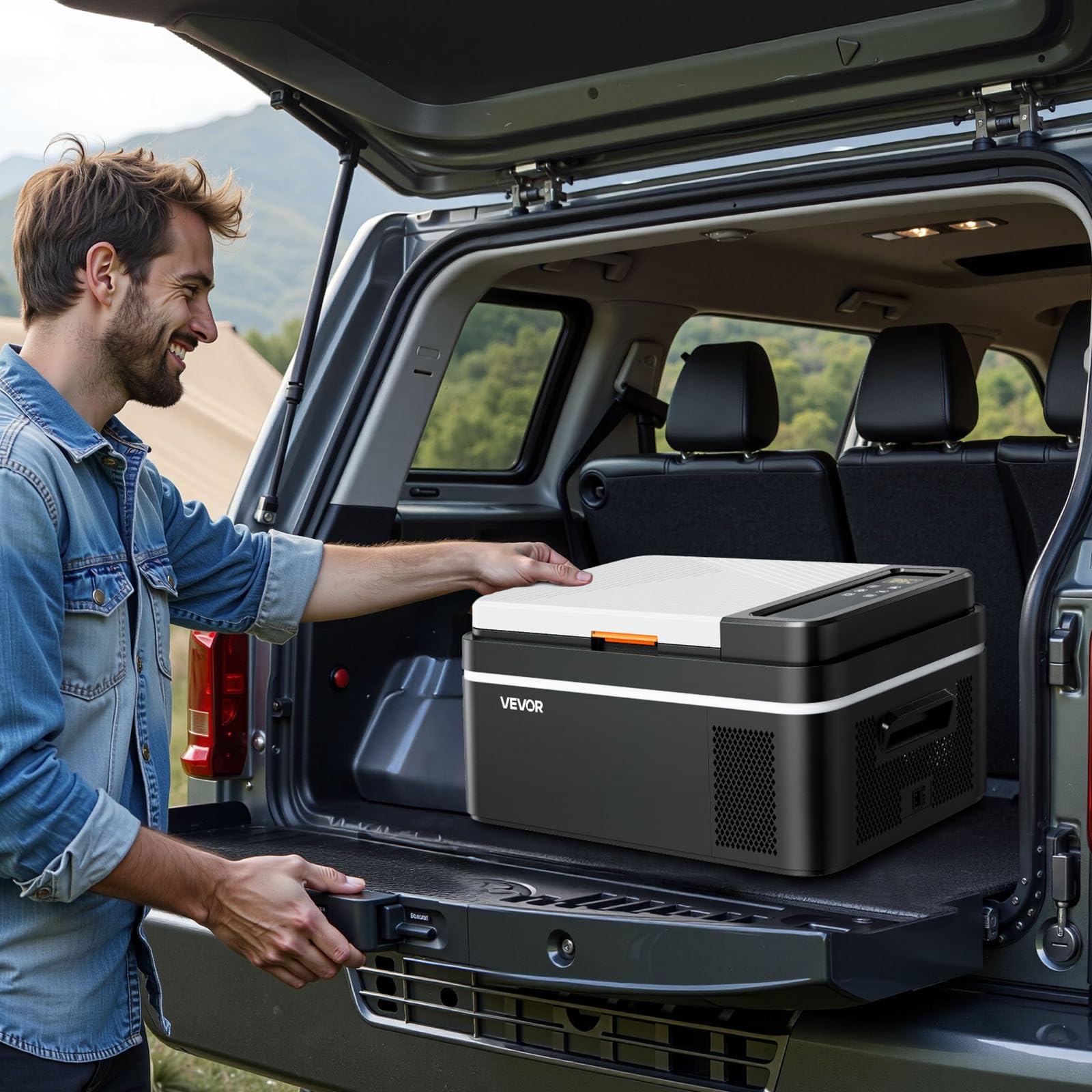 VEVOR Frigorifero Elettrico Portatile per Auto 20 L, Mini Frigo Portatile per Auto, Funzionamento CC 12 V 24 V, CA da 100 V a 240 V, Temperatura Regolabile da -20 °C a 20 °C, per Camper Viaggio Barca