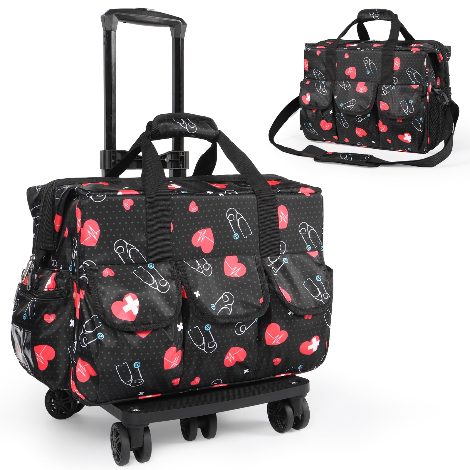 Nurse Rolling Medical Duffle Bag Work Nursing Clinical Home Health Cna Nr Gift Carry On Bag Wheel Doctor Emt Ems Healthcare (black and red)