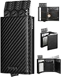 VULKIT Pop up Card Wallet Minimalist Cash Wallets RFID Blocking Leather Smart Credit Card Holder with ID Window for Men (Black)