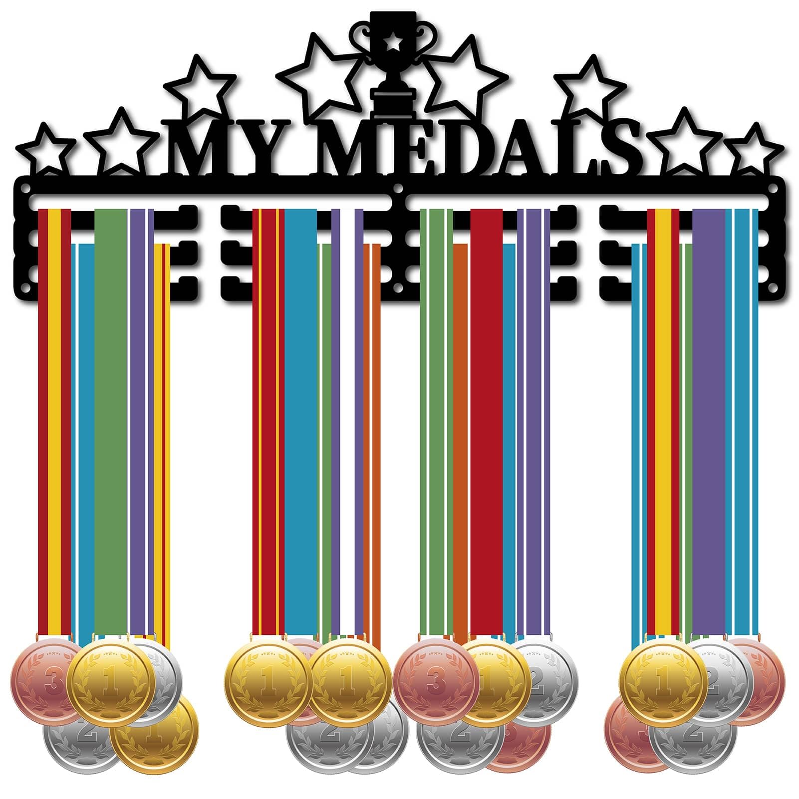 CREATCABIN Le Mie Medaglie Appendiabiti per Medaglie Display Porta Medaglie Stella Porta Trofei Telaio Sport Appeso in Metallo Premi per Atleti Supporto A Parete in Ferro Decorazione Oltre 40x15cm