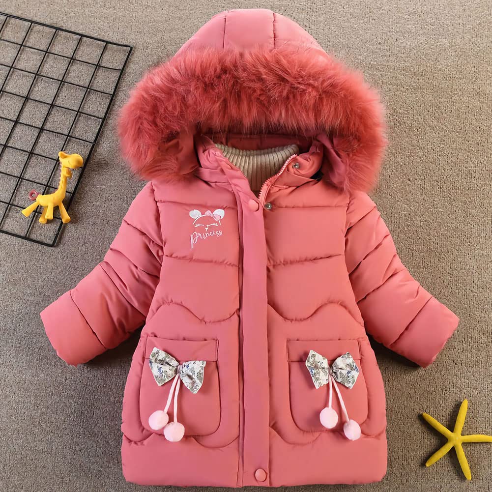 Doudoune Enfant Fille de Broderie Veste Matelassée à Capuche Détachable de Col en Fourrure Manteau Fille Hiver Chaud