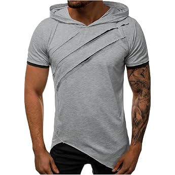 Men's T-Shirt Scratch Marks Hooded Sweatshirt Hoodie Sweat Jacket Training Jacket Pure Colour Fashion Sports Jacket Short Sle