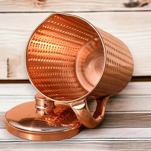 Miniatura 3 de Jarra de agua martillada de cobre puro para beneficios de salud ayurveda, capacidad de jarra de cobre de 50.7 onzas