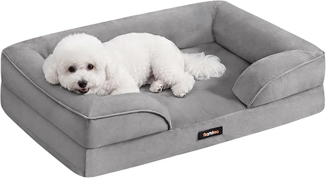 Feandrea Orthopaedic Dog Sofa Bed, M Dog Bed with Raised Sides, Egg Crate Foam, Removable and Washable Cover, Non-Slip Bottom, Water-Resistant Lining, Dove Gray, 76 x 51 x 16 cm UPGW321GD01