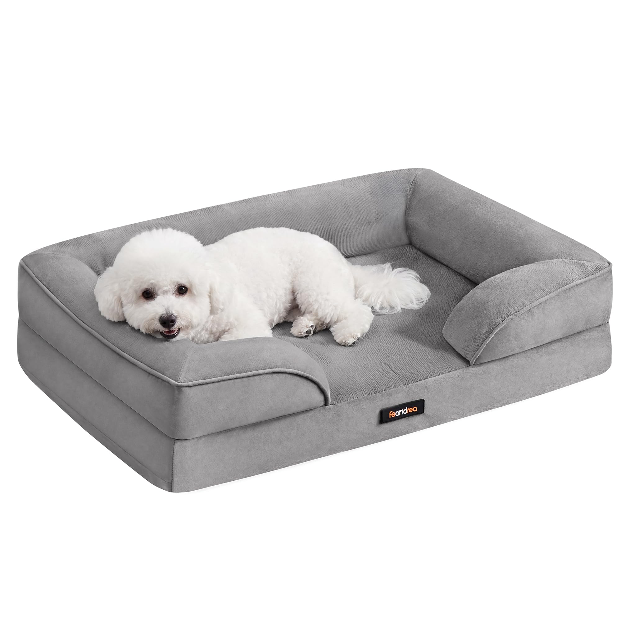 Feandrea Orthopaedic Dog Sofa Bed, M Dog Bed with Raised Sides, Egg Crate Foam, Removable and Washable Cover, Non-Slip Bottom, Water-Resistant Lining, Dove Grey, 76 x 51 x 16 cm PGW321GD01