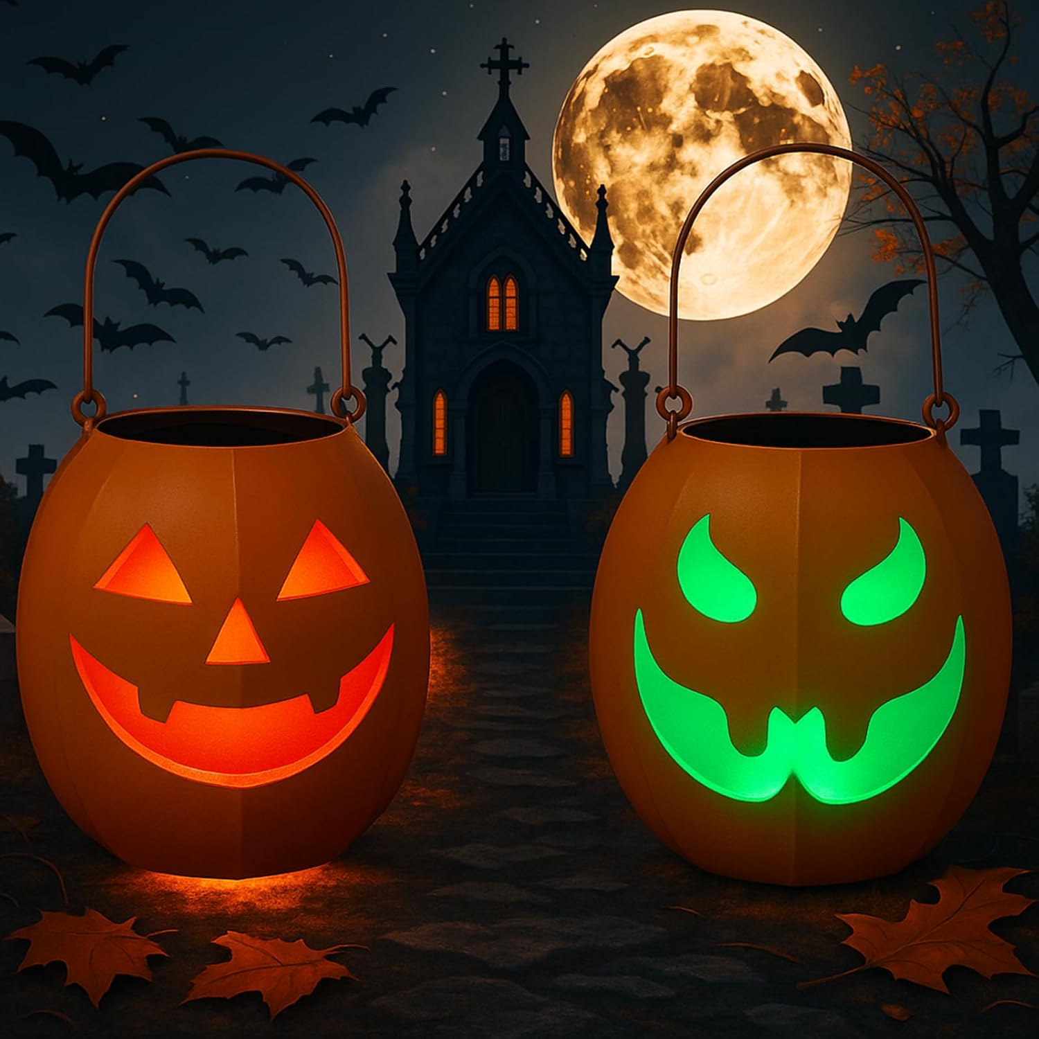 VIHOSE 2 Pcs Halloween Outdoor Solar Pumpkin Lights Hanging Retro Metal Pumpkin Lantern Decorations Multi-Color LED Lights for Outside Party Yard Patio Lawn Porch Garden Decor