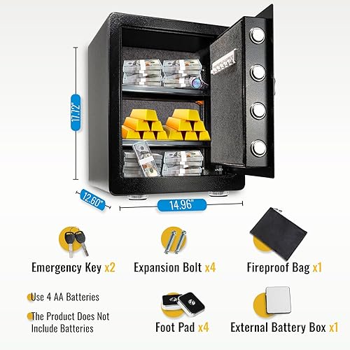 Miniatura 4 de Caja fuerte, Caja fuerte para el hogar con bolsa impermeable ignífuga, teclado, cajas fuertes de seguridad para documentos, joyas, dinero, armas de